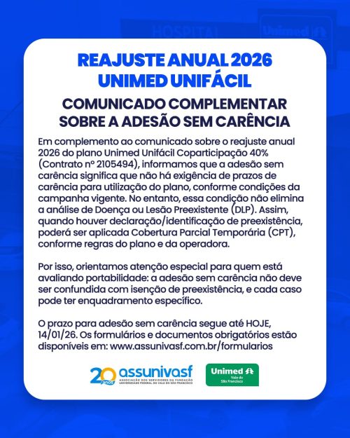 COMUNICADO SOBRE ADESÃO SEM CARÊNCIA - UNIMED UNIFÁCIL_ASSUNIVASF